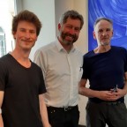 Künstlerbegegnung bei der Finissage vom 1. Juni 2019. Patrick Hermann, Mainz;  Josef Henselmann, München; Michael Bleyenberg, Köln